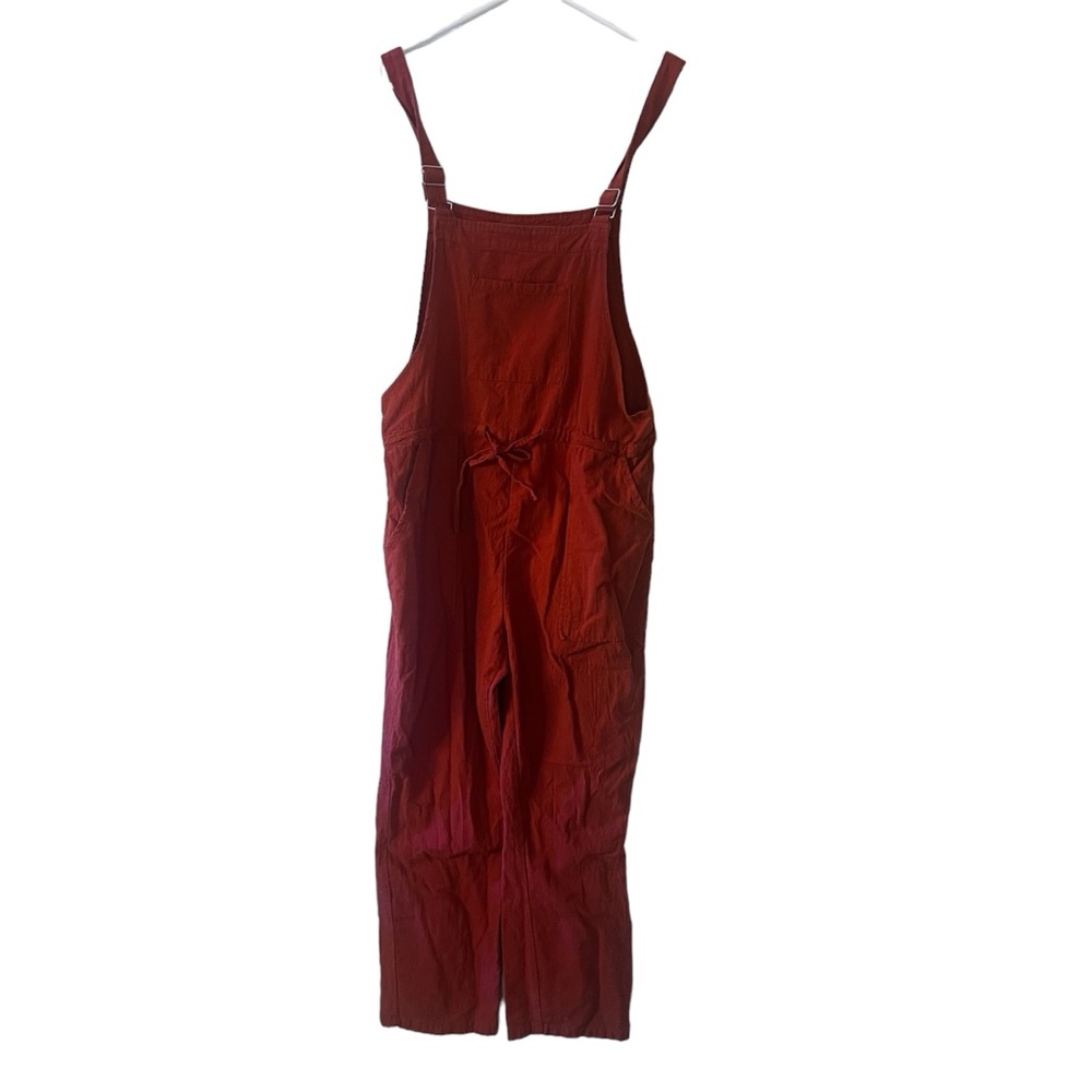 Rust Orange Cinch Waist Overalls with Front Pockets